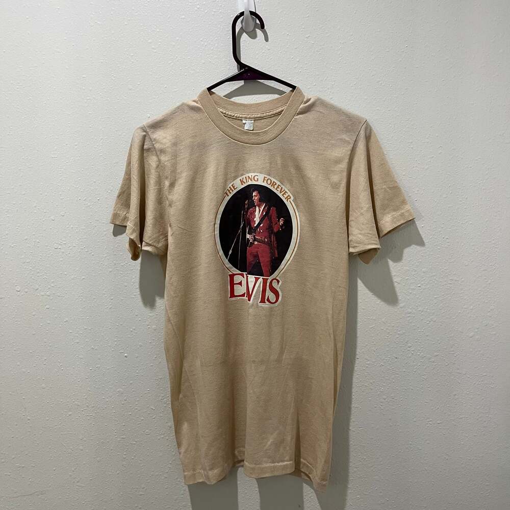 1977 Vintage Elvis Presley The King Forever T shirt beige large